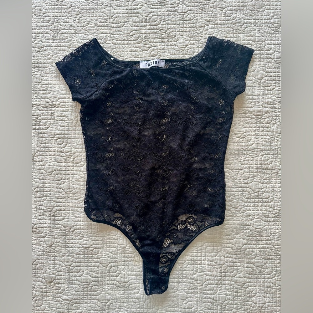 Paxton Black Lace Short Sleeve Bodysuit- size L